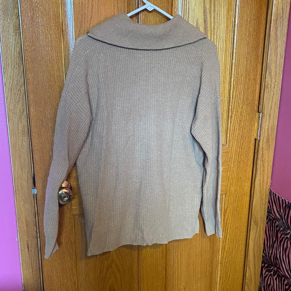 Madewell Women's Neutral Tan Wool Zip-Up V-Neck Sweater - Picture 5 of 6